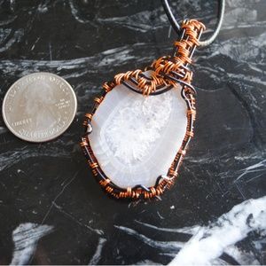 druzy quartz handmade copper wire wrap pendant